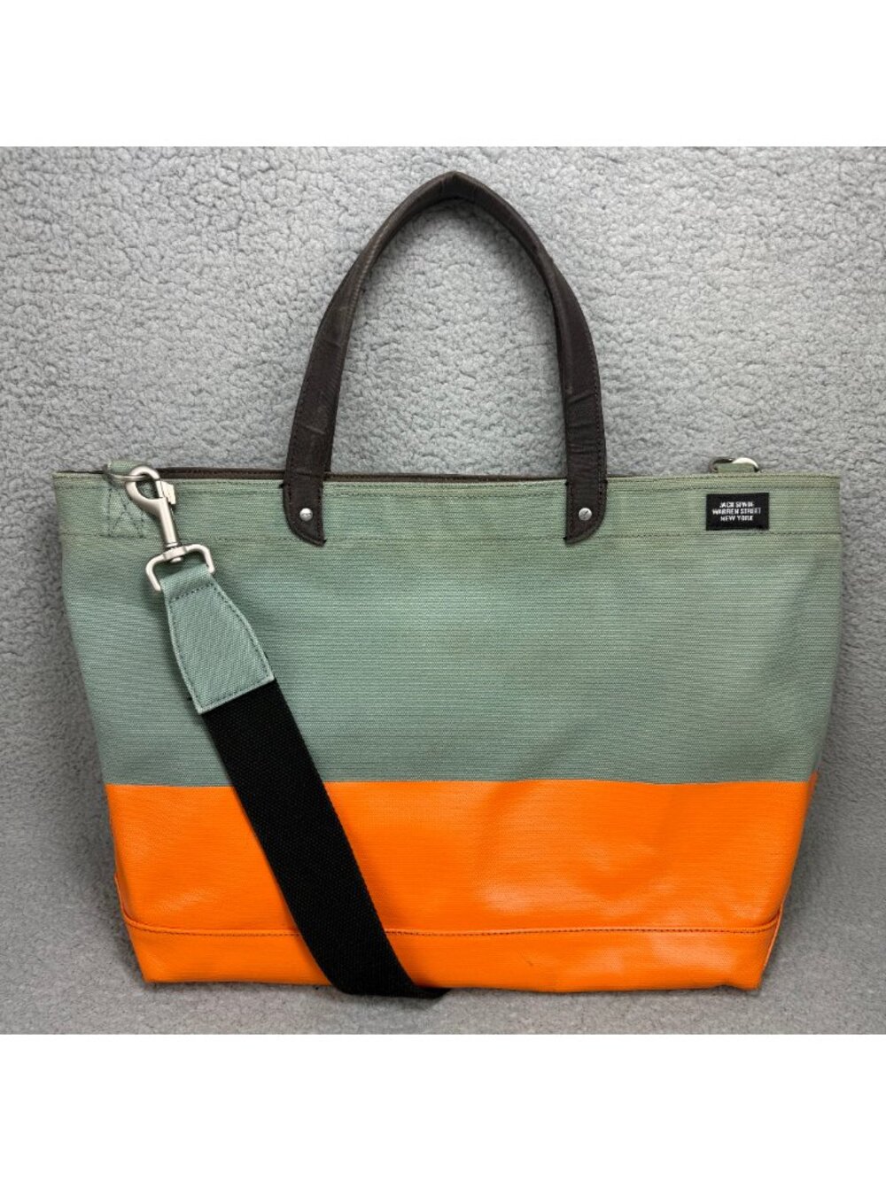 Jack Spade Tote Bag Green Orange Dipped Industrial Canvas Coal Utility Shoulder